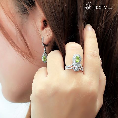  Nhẫn Nữ Đính Đá Garnet/Peridot - R1073 