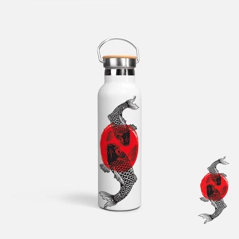 KOI - TWO BLACK FISH WITH RED SUN