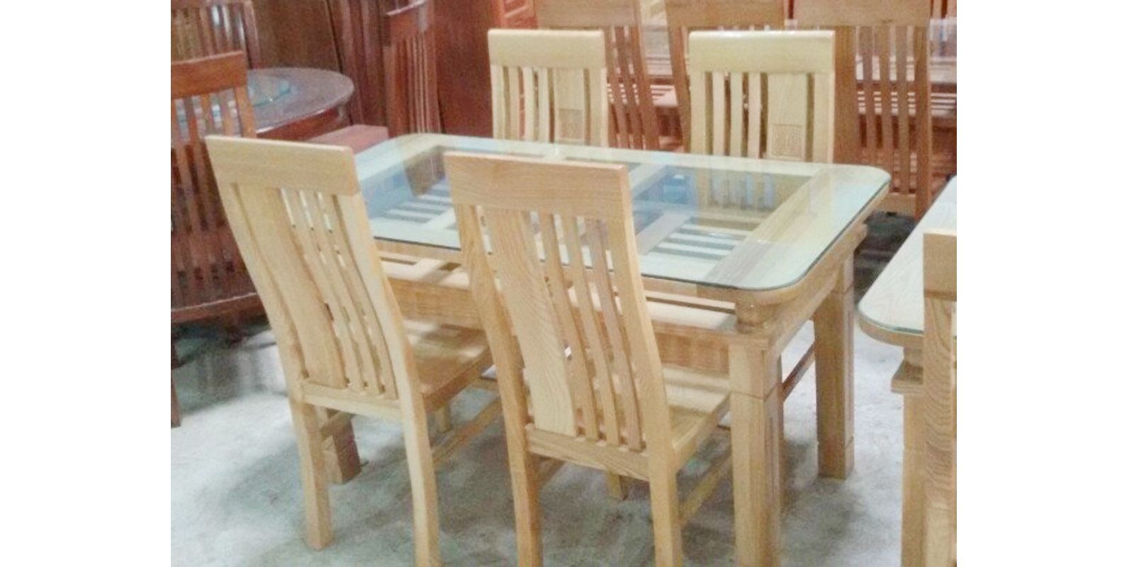bộ bàn ăn 2 tầng gỗ sồi – Nội thất mai lâm