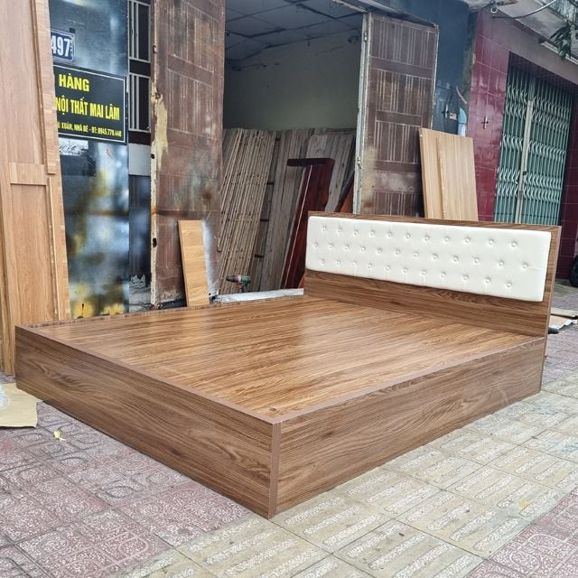 Giường Ngủ Gỗ Công Nghiệp Melamine Đầu Bọc Nệm