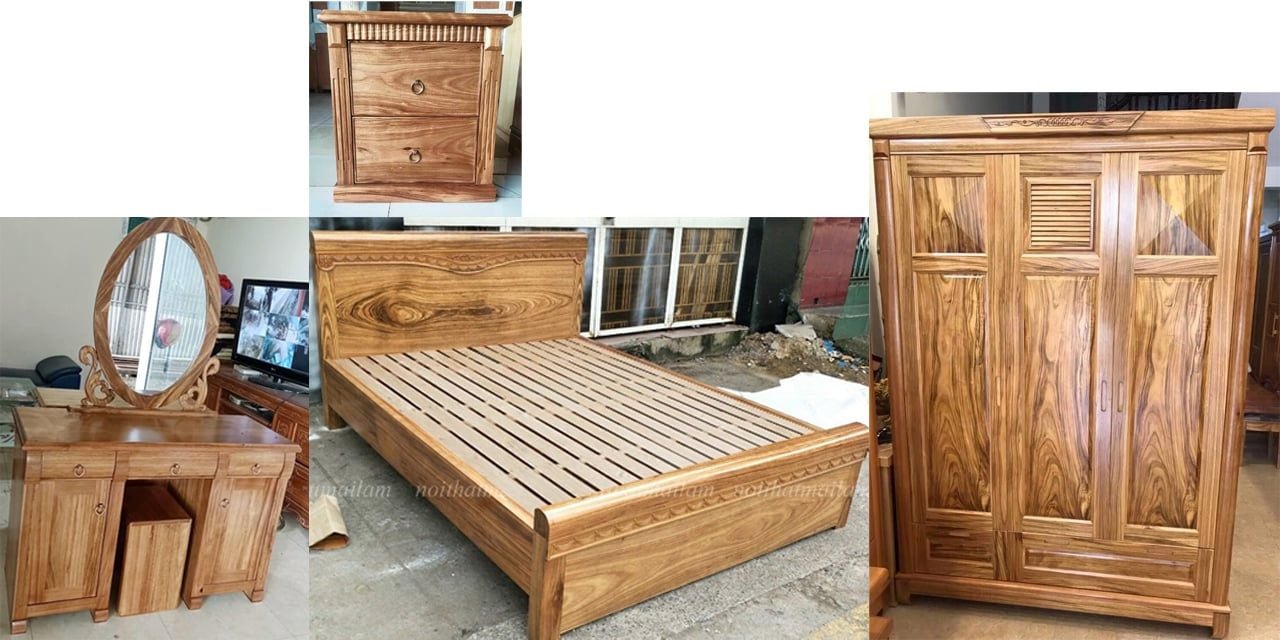 Combo phòng ngủ gỗ hương xám tự nhiên