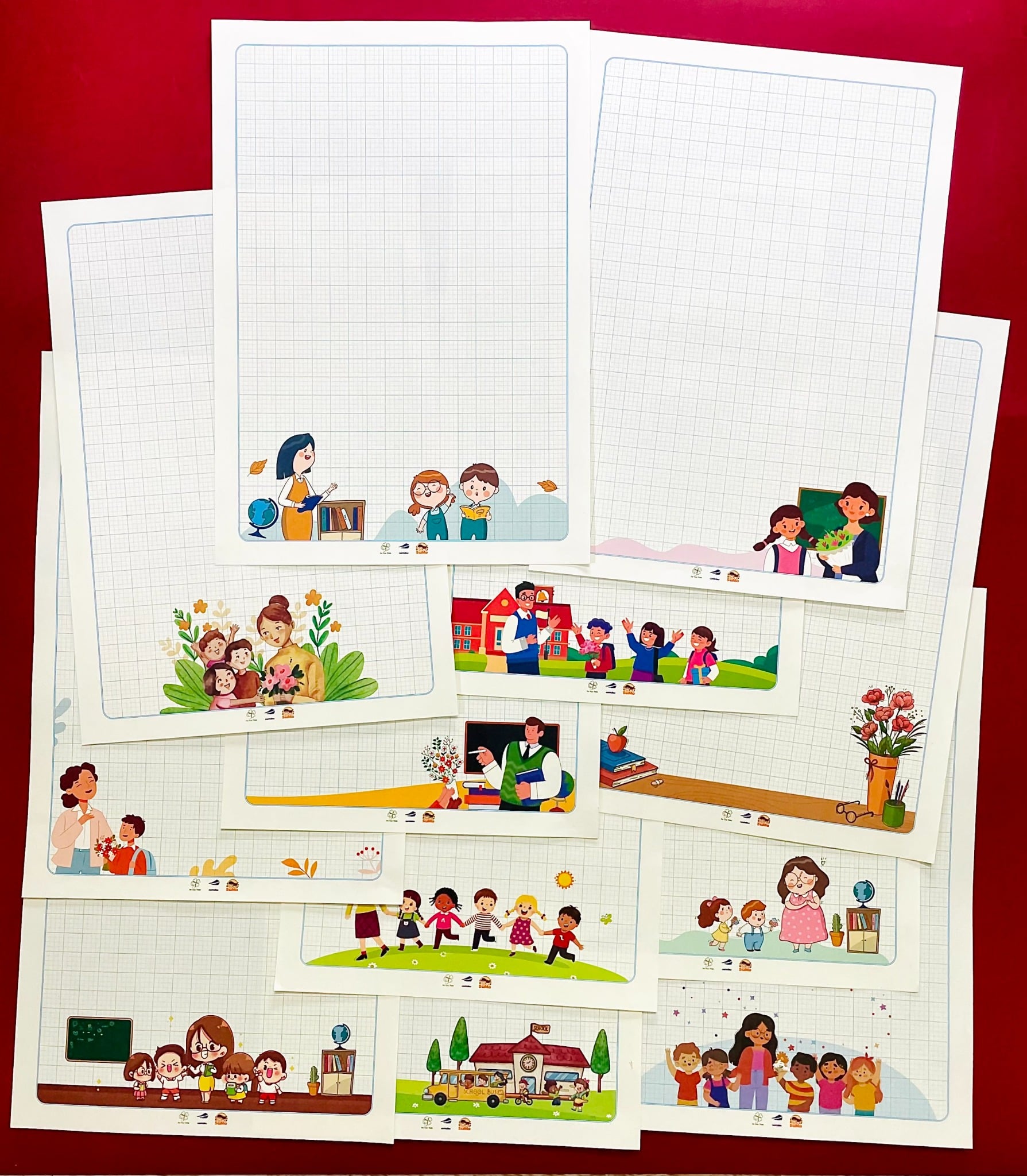  Giấy hoa Xa Trục Thảo - Set Happy School - 2.5mm - 12 tờ A4 không lem 