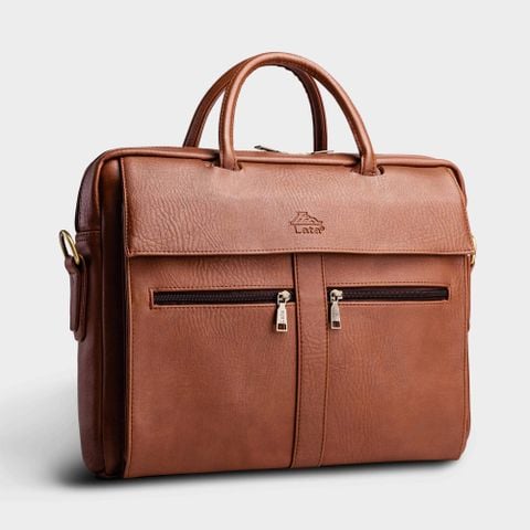 Cặp Công Sở Lata (Thời trang nam đựng laptop 14 inch - Cặp da CA09) màu Bò đậm