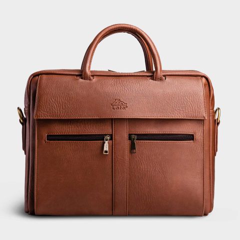 Cặp Công Sở Lata (Thời trang nam đựng laptop 14 inch - Cặp da CA09) màu Bò đậm