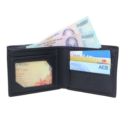 Ví nam da bò Lata (Thời trang nam dáng ngang - Ví da thật LVN006D) màu đen