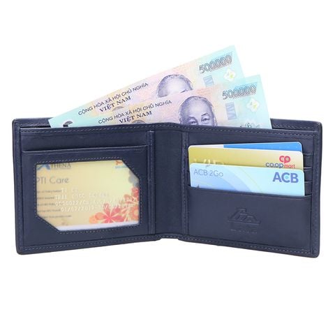 Ví nam da bò Lata (Thời trang nam dáng ngang - Ví da thật LVN006X) màu xanh