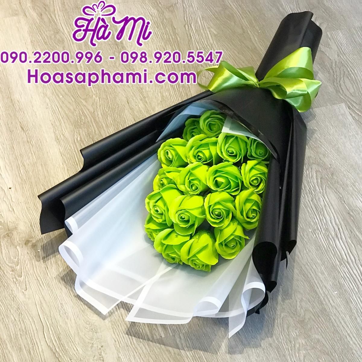 Bó Hoa Hồng Sáp 18 Bông Xanh Cốm