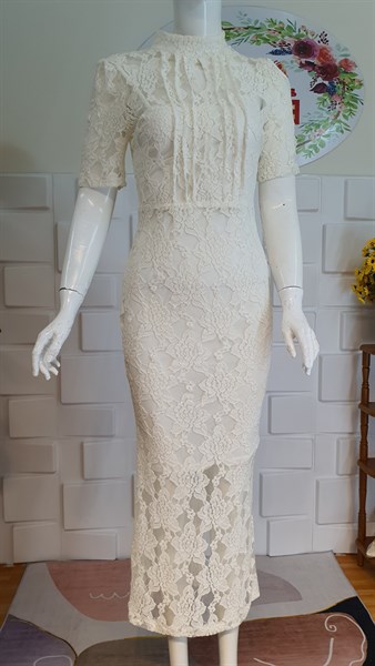 Váy ren trắng ngắn cổ V HATHONG – Hizu Dress Up