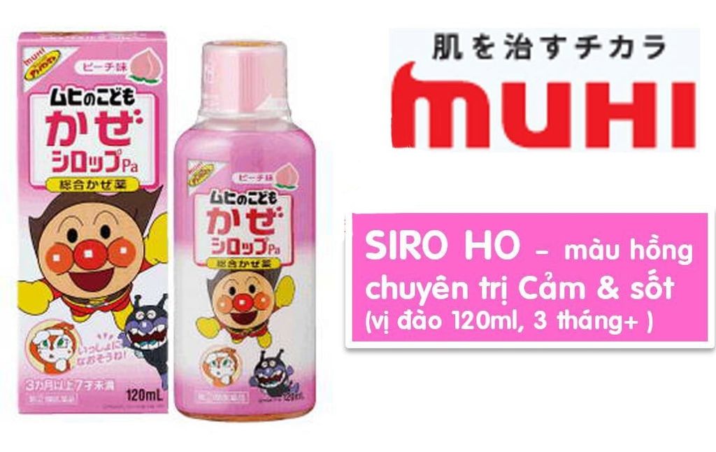 Siro Muhi hạ sốt (màu hồng), ho, sổ mũi, hắt hơi, long đờm, sốt cao ( hết hàng)