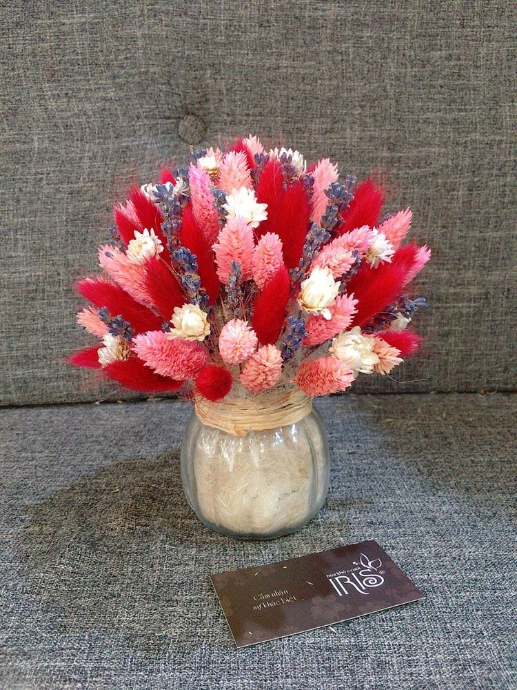 CHẬU HOA PHALARIS KẾT HỢP ĐUÔI THỎ VÀ LAVENDER