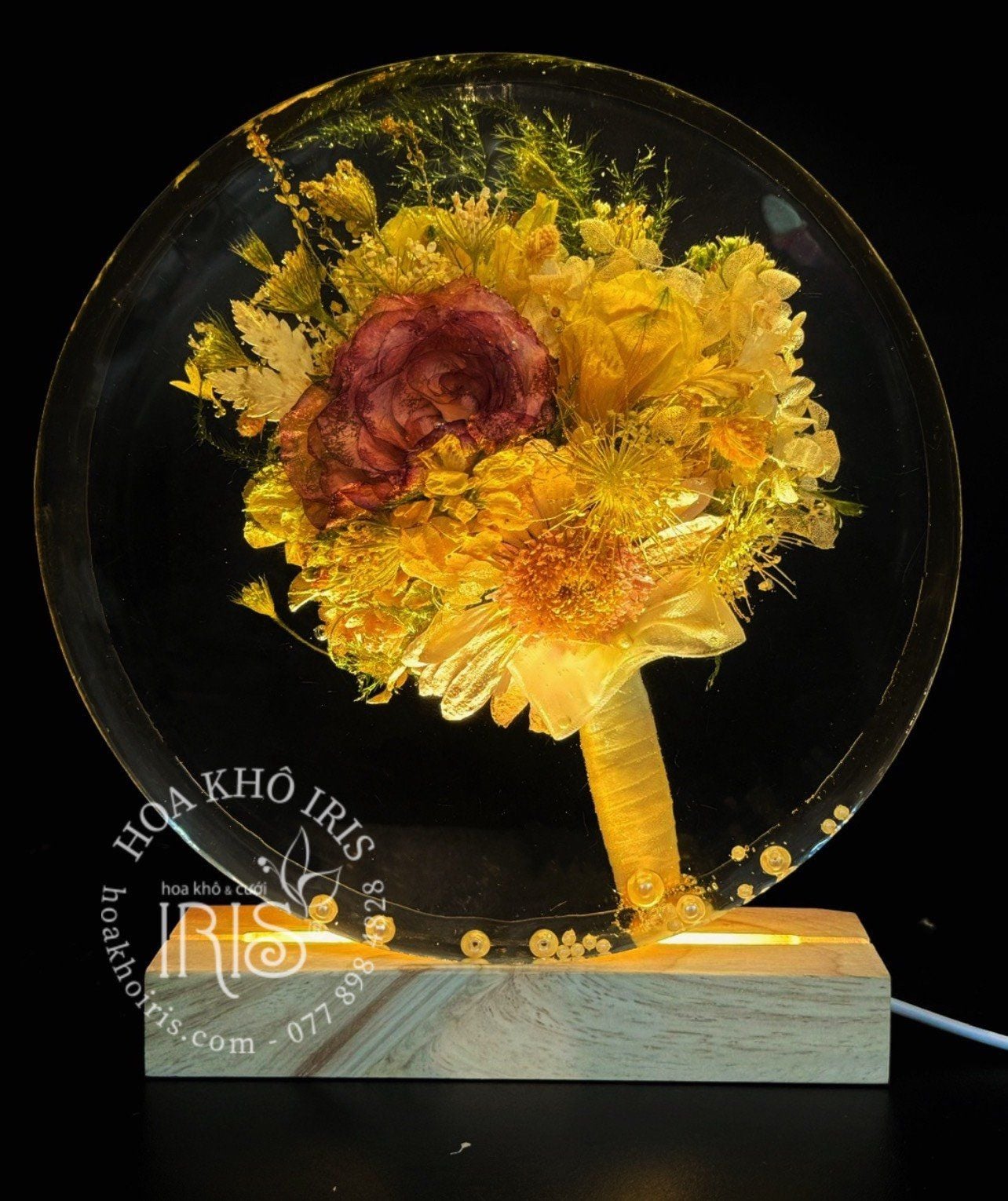 ĐÈN HOA KHÔ RESIN KHỐI TRÒN