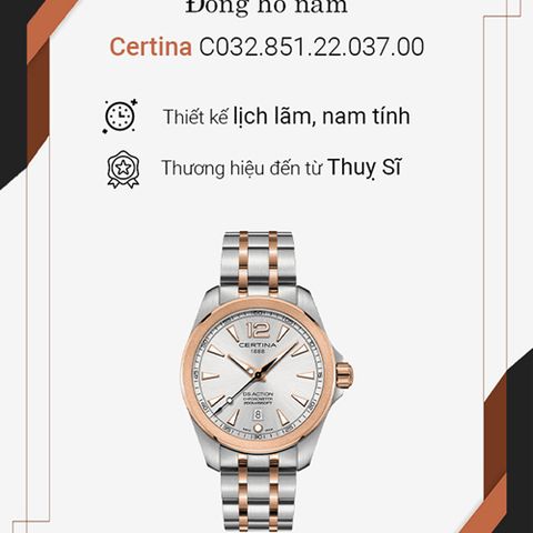  CERTINA NAM C032.851.22.037.00 CHÍNH HÃNG 