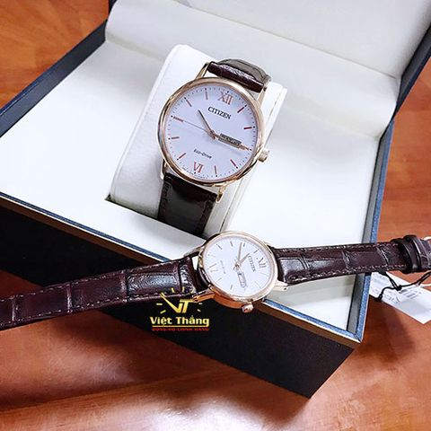  CITIZEN CẶP ĐÔI EW3252-07A & BM9012-02A ECO-DRIVE CHÍNH HÃNG 