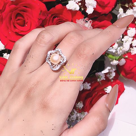  NHẪN ESME  BẠC Ý ĐÍNH ĐÁ NGỌC TRAI 