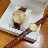  ĐỒNG HỒ NEOS NEOS CẶP ĐÔI M40577 & L40577 DA NÂU M.VÀNG CHÍNH HÃNG 