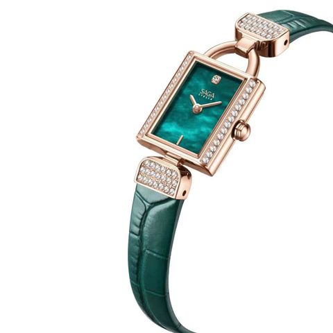 Saga MOP Diamonds 71936-RGGRGR-2 – Nữ – Kính Cứng – Quartz (Pin) – Swiss Movt, Khảm Xà Cừ, Kim Cương Thật, Da Cá Sấu 