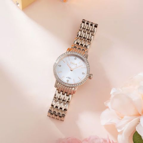  Saga Stella Chance 53578-LGSVLG-2 – Nữ – Quartz (Pin) – Mặt đính đá Swarovski – Chải tia sunray – Mạ vàng quyền quý 