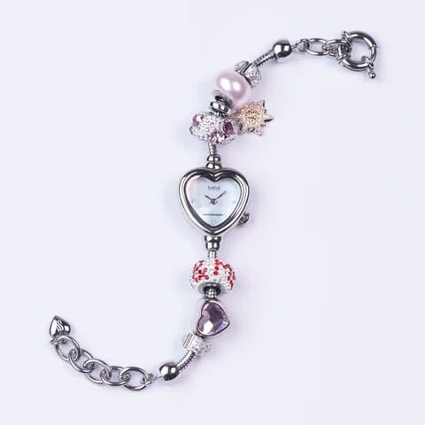  Saga Charm 71825-SVMWSV-10 – Nữ – Mặt số xà cừ chuyển sắc – Đính đá Swarovski – Bộ dây charm quyền quý 