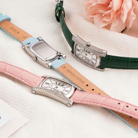 Saga Stella 71836-SVSVGR-2 – Nữ – Kính Cứng – Quartz (Pin) – Mặt Số 20x37mm, Đá Swarovski, Chống Nước 3ATM 