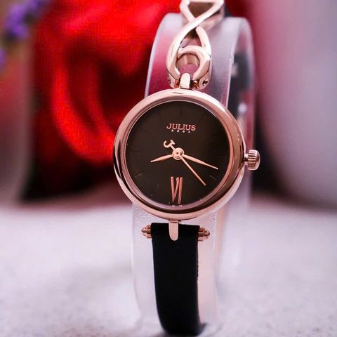  Đồng Hồ Nữ JA-1351D Julius Hàn Quốc Dây Da (Đen) Chính Hãng 