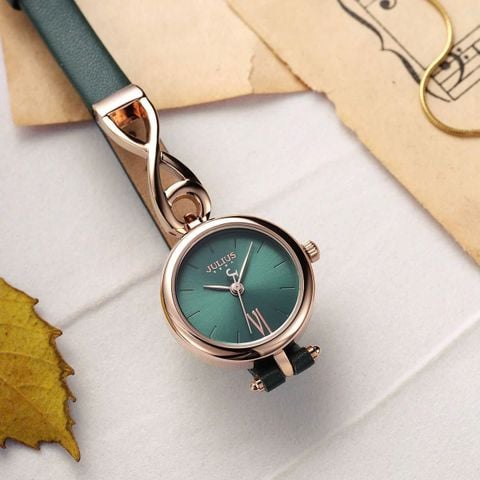  Đồng Hồ Nữ JA-1351C Julius Hàn Quốc Dây Da (Xanh) Chính Hãng 