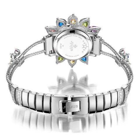 Đồng Hồ Nữ JS-021B Julius Star Mặt Hoa Đính Đá Lục Sắc (Bạc) Chính Hãng 