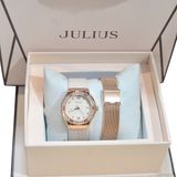  Combo Đồng Hồ Nữ JA-1395C + Kèm Dây Thép Julius Hàn Quốc (Trắng) Chính Hãng 