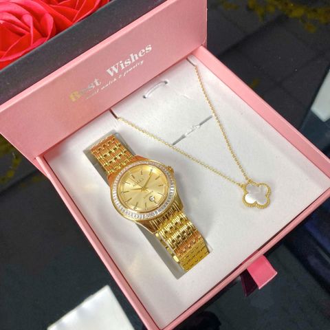  Combo Đồng hồ AOLIX NỮ AL1040LV FULL GOLD & Dây Chuyền Cỏ 4 Lá VT045 