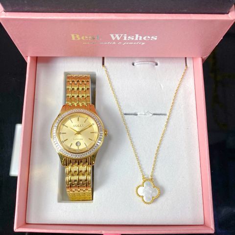  Combo Đồng hồ AOLIX NỮ AL1040LV FULL GOLD & Dây Chuyền Cỏ 4 Lá VT045 