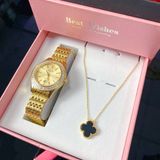  Combo Đồng hồ AOLIX NỮ AL1040LV FULL GOLD & Dây Chuyền Cỏ 4 Lá VT045 