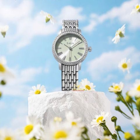  Saga 53578-SVGRSV-2 – Nữ – Kính khoáng – Máy Quartz (Pin) – Mặt số 35mm – Đá Swarovski – Chống nước 3ATM 