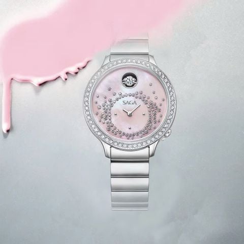  Saga 53766-SVMPSV-2 – Nữ – Kính Cứng – Quartz (Pin) – Mặt Số 34mm, Xà Cừ, Đính Đá Pha Lê Danube 