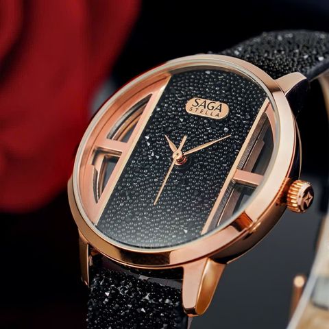  Saga Stella 53623-RGBCFBCF-2 – Nữ – Kính Cứng – Quartz (Pin) – Mặt Số 34.5MM, Dây Đeo Đính Đá Swarovski, Chống Nước 3ATM 