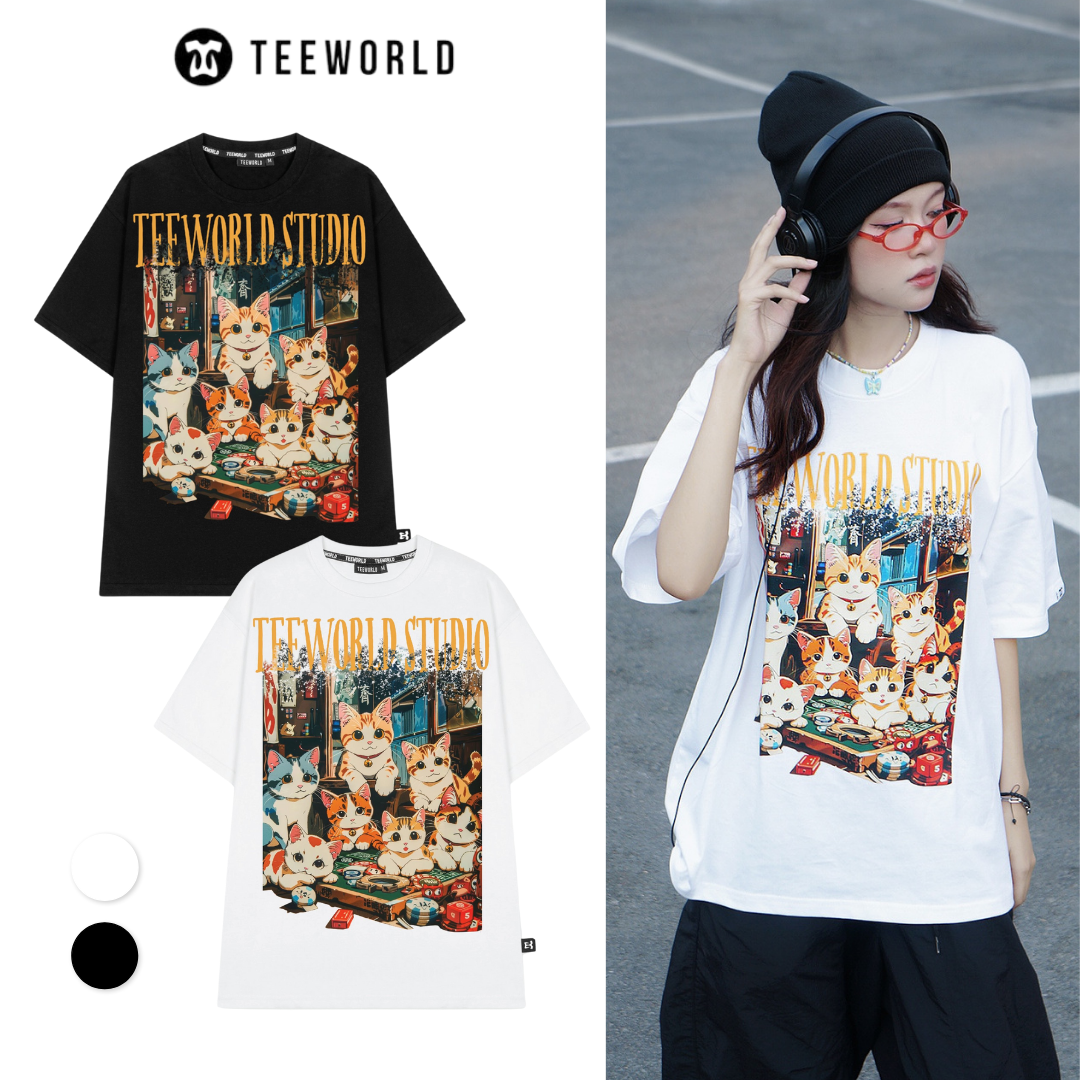  Áo Thun Local Brand Teeworld Mèo May Mắn T-shirt Nam Nữ Unisex 