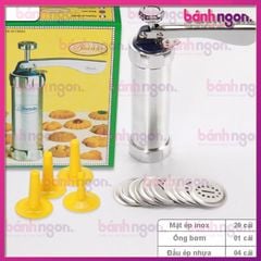 Khuôn nhấn bánh qui cookies press Inox 20 mặt kèm 4 đuôi bắt