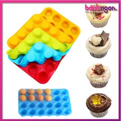 Khuôn Silicone 24 Lỗ Bánh Mini Làm Bánh Muffin Cốc Xà Phòng Bánh Cupcake