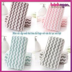 [1 CHIẾC] Khăn Mặt Lông Cừu Xuất Hàn Vân Kẻ Sọc Cotton Siêu Thấm Kích Thước 30x50cm
