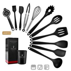 Bộ Dụng Cụ Nấu Ăn Làm Bánh Cao Cấp Bằng Silicon Tay Cầm Gỗ Kèm Cốc Đựng Tiện Lợi Nhiều Mẫu