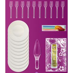 bộ 10 dao dĩa nến đĩa giấy sinh nhật, phụ kiện sinh nhật