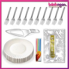 bộ 10 dao dĩa nến đĩa giấy sinh nhật, phụ kiện sinh nhật