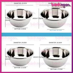 Âu trộn bột inox 20cm-22cm-24cm-26cm