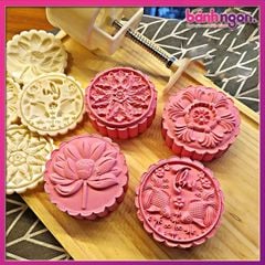 Khuôn Trung Thu Lò Xo 4 Mặt Hoa Sen và Cá Chép 200g