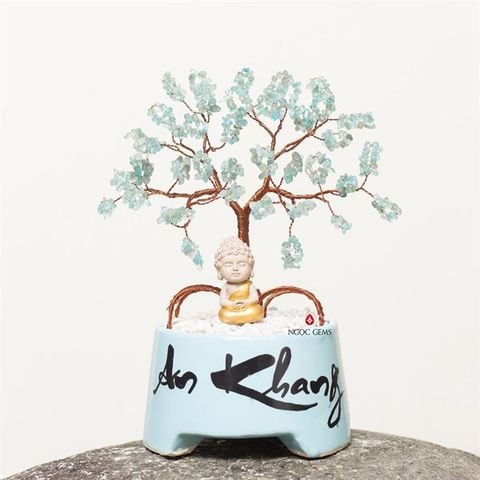 Cây Tài Lộc Tourmaline Xanh - Size Nhỏ - Thân Đồng