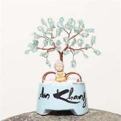 Cây Tài Lộc Tourmaline Xanh - Size Nhỏ - Thân Đồng