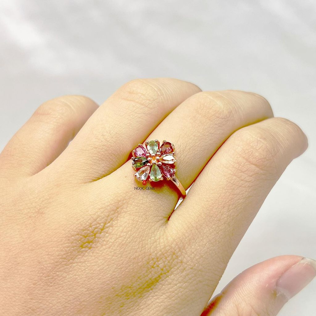 Nhẫn Bạc mạ Vàng Hồng Tourmaline