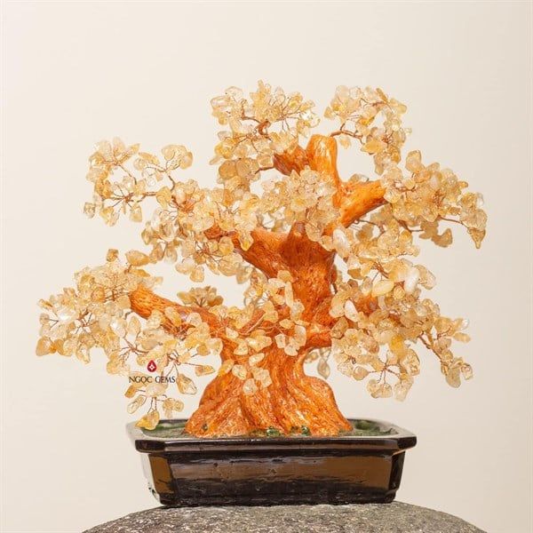Cây Tài Lộc Thạch Anh Vàng - Size To - Thân Nhựa
