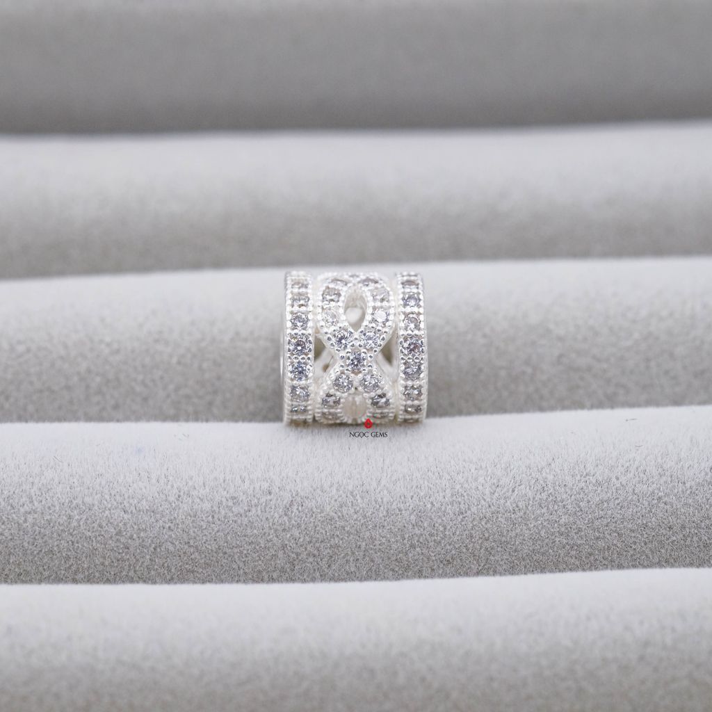 Charm bạc Ống Nạm Đá 3D - Bạc 925