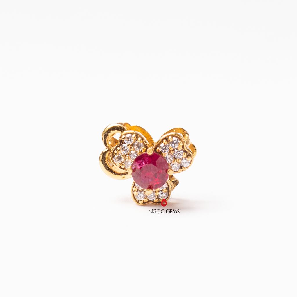 Charm Hoa nạm Ruby - 10K Gold