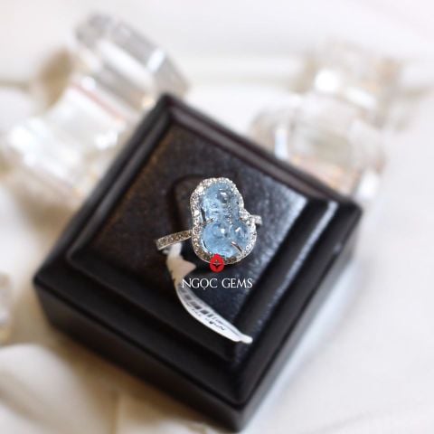 Nhẫn Tỳ Hưu Aquamarine Bọc Bạc