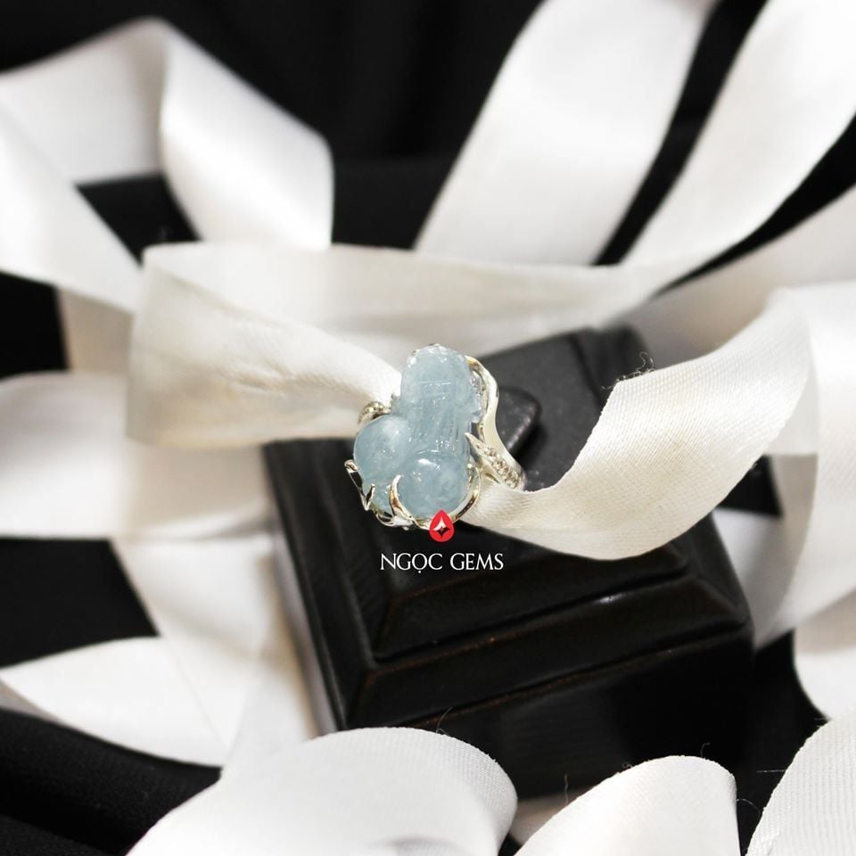 Nhẫn Tỳ Hưu Aquamarine Bọc Bạc